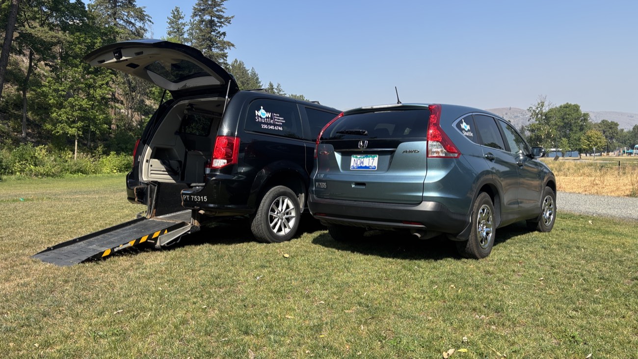 A NOW Shuttle accessible van with its wheelchair ramp deployed